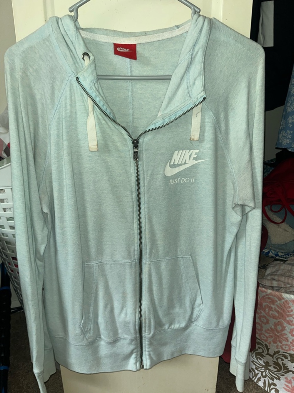 Nike Women's Pale Blue Zip-Up Hoodie Jacket with White Logo